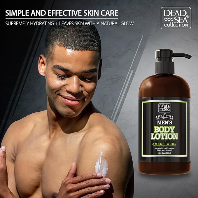 Dead Sea Collection Amberwood Men's Body Lotion - Amberwood Oil and Dead Sea Minerals - Maximum Hydration Nourishing Moisturizing Lotion for Men - 16.9 Fl Oz Bottle
