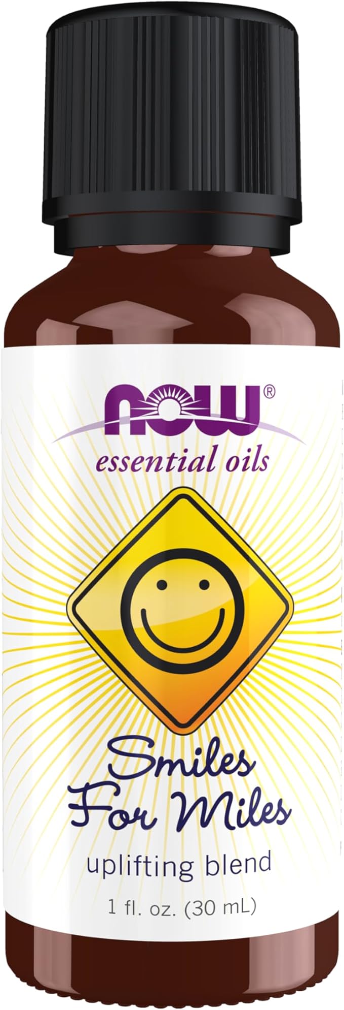 NOW Essential Oils, Smiles for Miles Aromatherapy Blend, Refreshing Aromatherapy Scent, Blend of Pure Essential Oils, Vegan, Child Resistant Cap, 1-Ounce