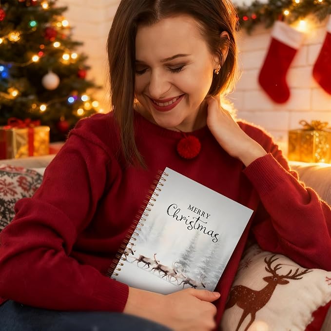 Exqcom Christmas Reindeer Spiral Notebook Gifts, Snowy Foggy Forest Winter Journal for Women, Merry Xmas Hardcover Notebook Journal Office School Supplies, 5.5x8.3 Inch,Christmas Office Gifts