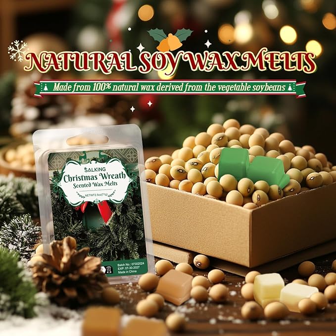 SALKING Christmas Scented Wax Melts, Soy Wax Melts Gift Set, Wax Cubes/Tarts for Warmer - Christmas Wreath, Apple Cinnamon, Gingerbread, Candy Cane, Eggnog, Christmas Pudding, Cranberry, Sugar Cookie