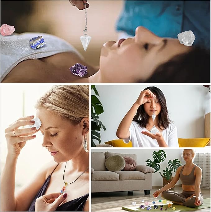 Crystals and Healing Stones, 21 Pcs Healing Crystals Set, 7 Chakra Crystal Stones Set Real Natural Raw Selenite Pyramid Reiki Energy Meditation Chakra Kit with Wooden Box, Crystal Gifts Set for Women