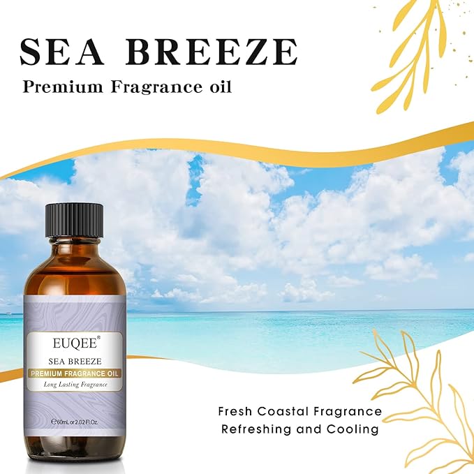 EUQEE Sea Breeze Fragrance Oil, Premium Essential Oil Scented Oil with Glass Dropper for Diffuser, DIY Soap, Candle Making - 2.02 Fl oz/ 60ML