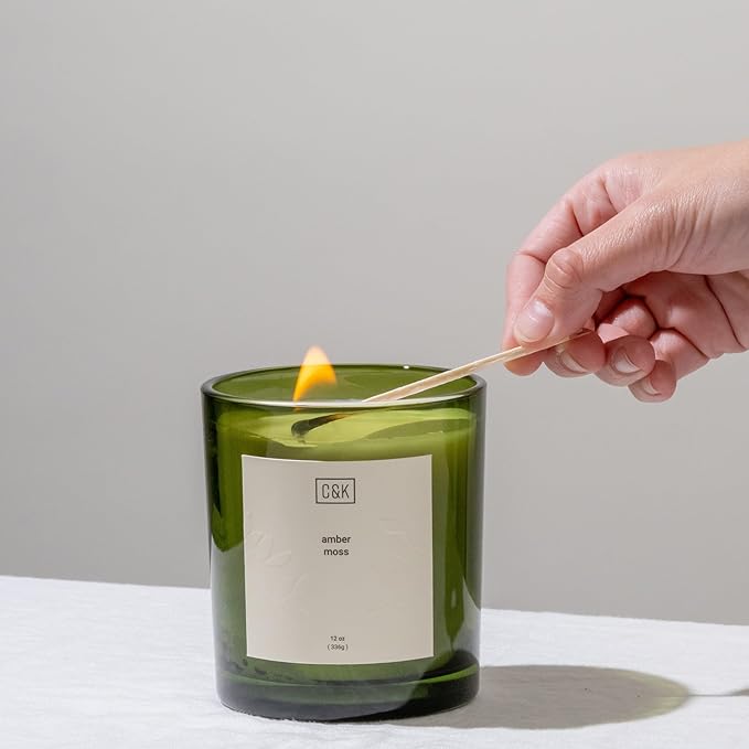 Craft & Kin 12oz Amber Moss Candle for Home | Premium Green Fall Scented Candles for Men | Made with Natural Soy | Gifts for Men and Women | Nature Collection