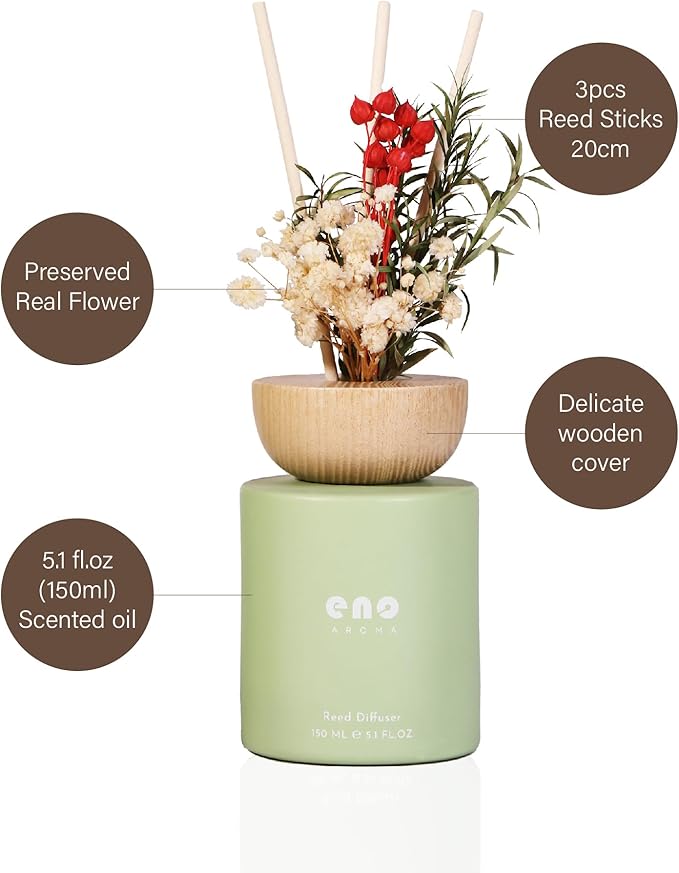 Reed Diffuser Set with Really Dried Flowers, Essential Oils Scented Diffuser with Sticks, Air Fresheners Home Fragrance for Bathroom Shelf Decor & Gift, 5.1oz / 150ml