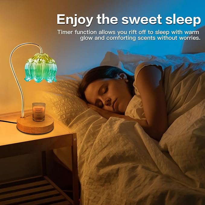 Dimmable Flower Candle Warmer Lamp, Candle Warmer with Timer & 4Bulbs, Womens Gifts for Christmas Birthday, Unique Home Decor for Bedroom Living Room Decor Aesthetic (Yellow/Green)