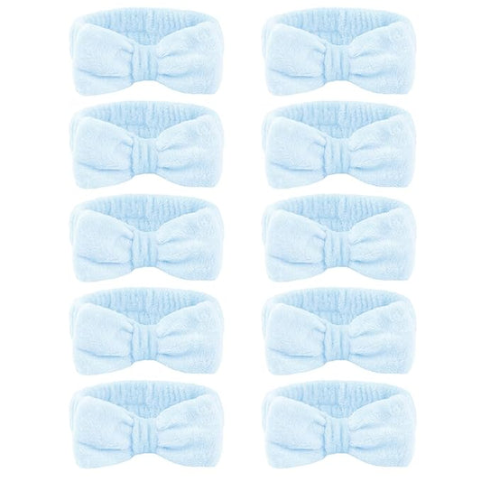 10 Pack Spa Headband for Washing Face Blue Skincare Headbands Bulk for Women Girls Soft Coral Fleece Hairband Cute Bow Headbands for Washing Face Makeup