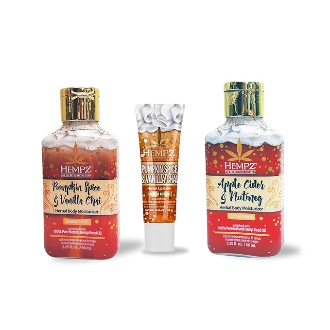 Holiday Limited Edition Mini Scents (2 Pack of 2.25 oz and Lip Balm), Pumpkin Spice & Vanilla Chai Lotion + Pumpkin Spice & Vanilla Chai Lip Balm + Apple Cider & Nutmeg Lotion | Christmas Gift