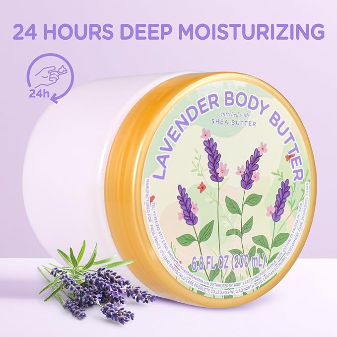 Lavender Body Butter, Natural Body Butter for Men Women Smell Good, Lavender Scented Shea Butter Body Cream, Body Moisturizer for Dry Skin 6.8 floz