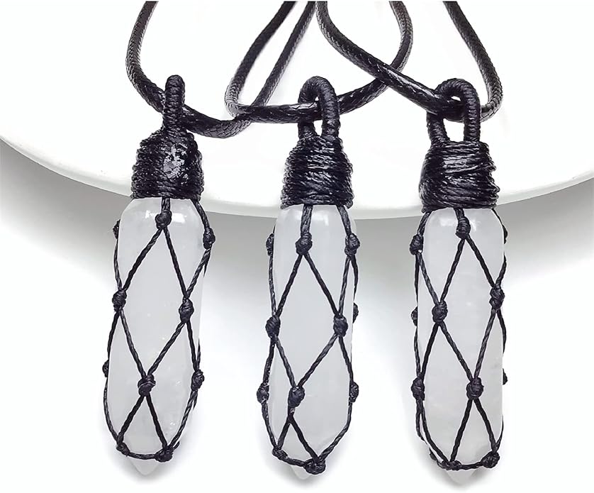 EDEN'S CALL Hexagonal Crystal Point Pendant Necklace for Unisex Adjustable Dainty Natural Stone Pendulum Amulet for Good Luck