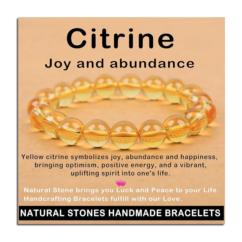 AD Beads Handmade Gemstone Stretch Elastic Bracelet Crystal Healing Reiki Nature's Beauty and Spiritual Essence Unisex (10mm, Citrine (Joy and abundance))