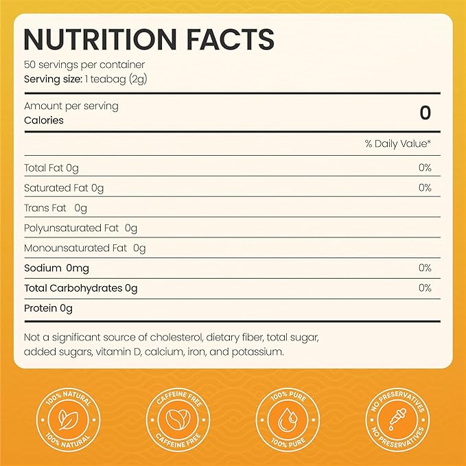 50 PACK Ginger-Turmeric Tea Bags – Individual Wrapped Tea Bags – All Natural Herbal Tea | Caffeine Free | No Preservatives, No Sugar – Great For All Seasons