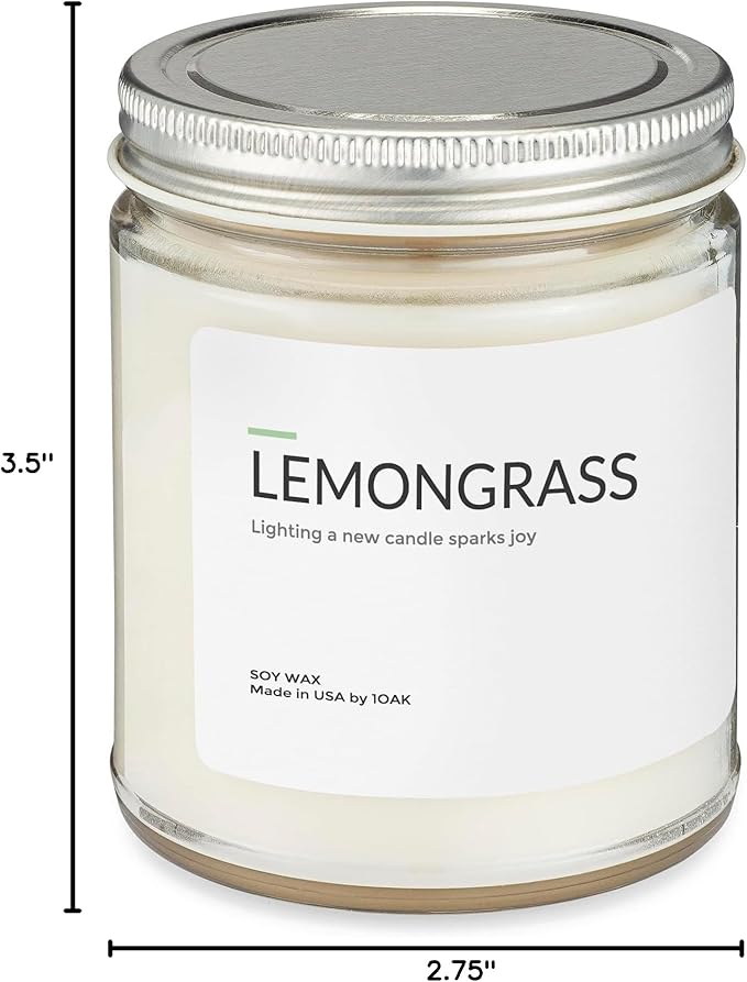 1OAK Soy Wax Scented Candles (Lemongrass) - Soy Candles for Home Scented - Long Burning Premium - Hand-Poured (7oz.)