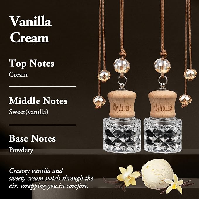 Hanging Car Air Freshener, 2 Pack Long Lasting Cars Fresheners up to 30-45 Days, Natural Fragrance Car Essential Oil Diffuser for Home Office - Vanilla Cream