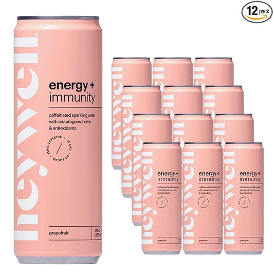 Heywell Sparkling Adaptogenic Water, Energy and Immunity, Grapefruit Flavor, 12 Fluid Ounce (Pack of 12) - Caffeinated, Organic, Non GMO, Vegan, Gluten Free, Dairy Free
