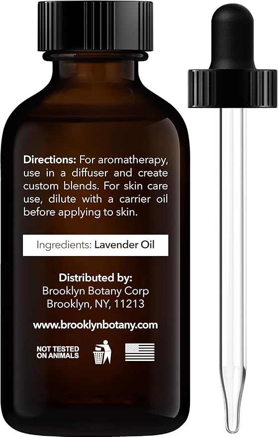 Brooklyn Botany Lavender Essential Oil - 100% Pure and Natural - Premium Grade Oil with Dropper - for Aromatherapy and Diffuser - 1 Fl Oz
