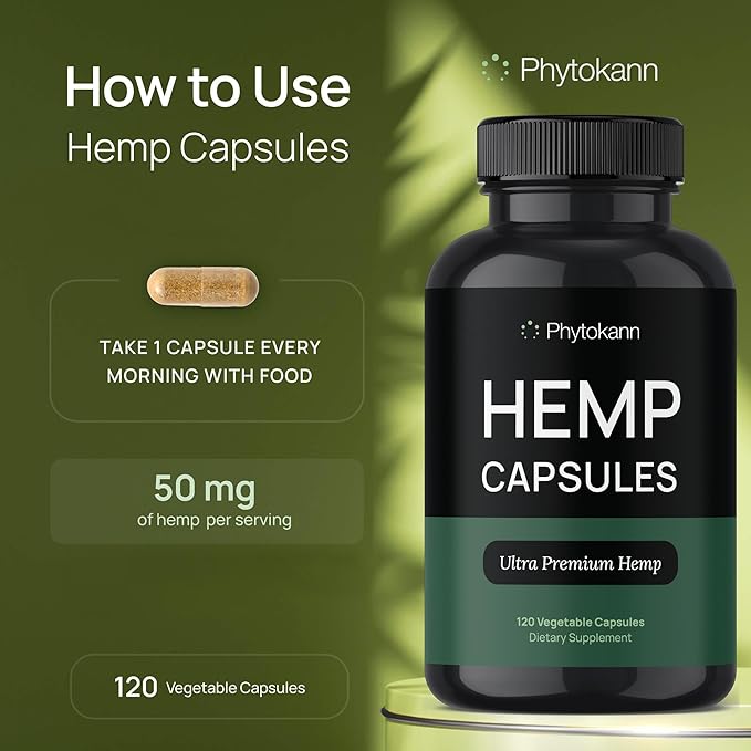 Hemp Oil Capsules Supplement | 120 Servings | Calm & Discomfort - Natural Stress and Immune Health w/Omega 3 6 9 - Made in USA