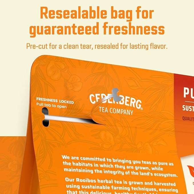 Cederberg Tea Company Caramel Mandarin Orange Rooibos Tea Bags - Made with Organic Red Rooibos Tea, South African Herbal Tea, Naturally Caffeine Free Tea, Small Batch - Select Blend Non-GMO, Premium Leaf, Antioxidant-Rich, 30 Count