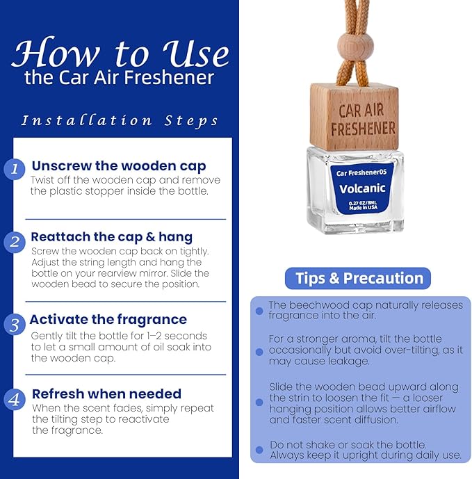 Car Air Freshener Hanging Diffuser – Long-Lasting Essential Oil Scent (Up to 60 Days) – Non-Toxic & Eco-Friendly – 2-Pack Auto Fresheners Made in USA