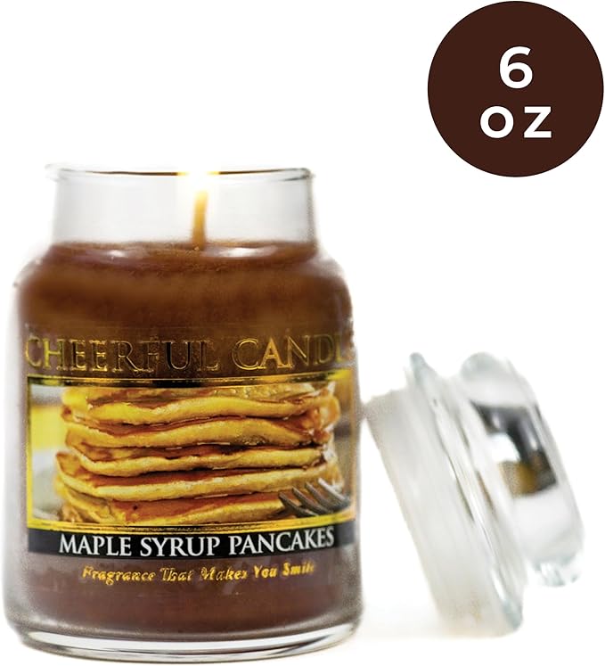 A Cheerful Giver - Maple Syrup Pancakes Scented Glass Jar Candle (6 oz) with Lid & True to Life Fragrance Made in USA