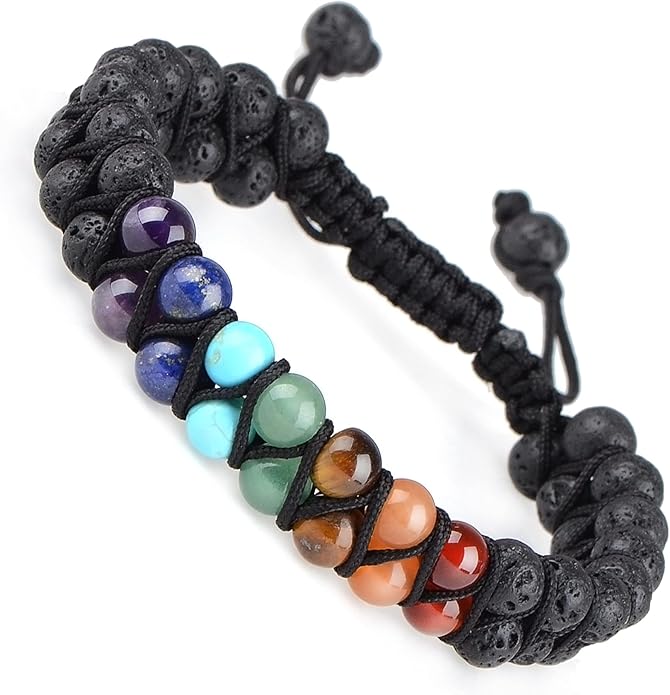 MASSIVE BEADS Double Layer Natural Chakra Healing Power Crystals Macrame Bracelet Yoga Stone Beads Gemstone Meditation Relax Anxiety Bangle for Unisex Women Men