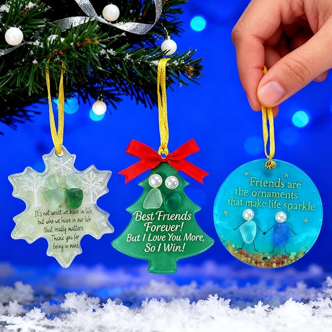 2025 New Christmas Tree Friendship Ornament, Shaped Sea Glass Decor for Christmas Pendant Ornaments, Art Christmas Ornaments, Friendship Gift for Friends (Circle)
