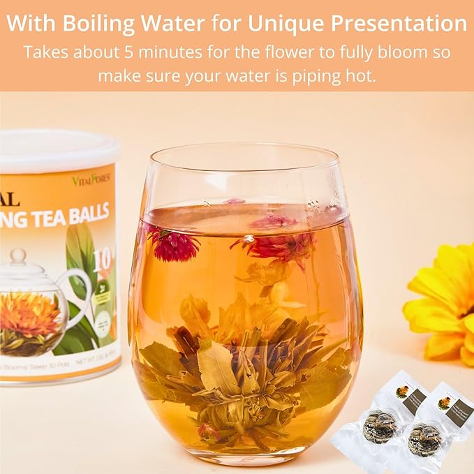 Blooming Tea Gift Set, 10 Unique Varieties Flowering Tea Balls, VitalForest Individual Packing Handmade Blooming Green Tea with Flowers for Anniversary, Valentine, Birthday