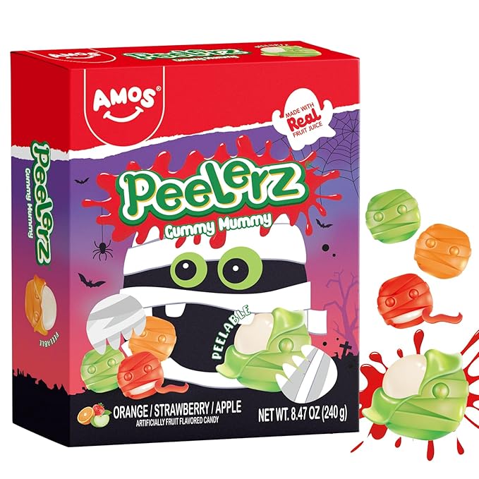 AMOS Halloween Peelerz 4D Mummy Gummies Candy Halloween Candy Treats for Kids, Trick or Treat, Parties, School Events & Movie Nights, Individually Wrapped Bulk Gummy Snacks, 240g (8.47oz) Pack