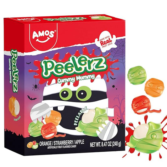 AMOS Halloween Peelerz 4D Mummy Gummies Candy Halloween Candy Treats for Kids, Trick or Treat, Parties, School Events & Movie Nights, Individually Wrapped Bulk Gummy Snacks, 240g (8.47oz) Pack