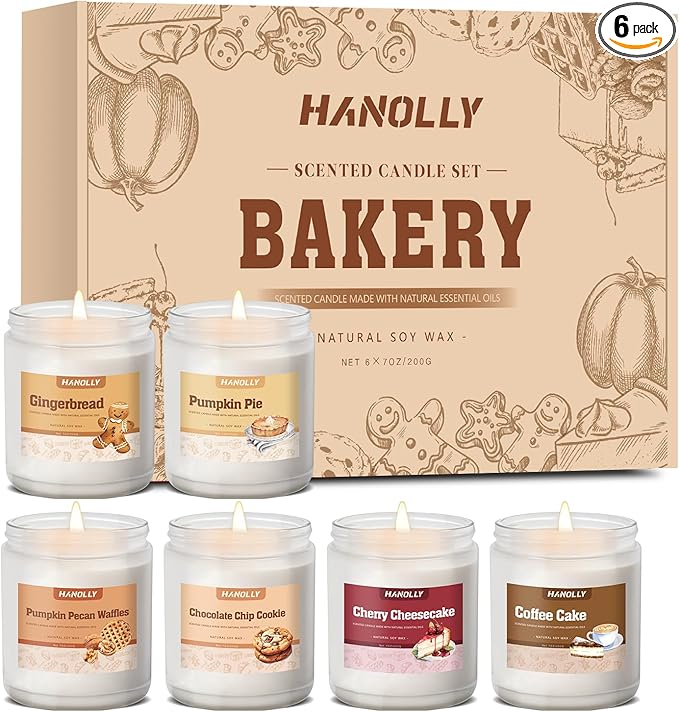 Halloween Fall Candles Set,6 Pack Fall Candles for Home Scented, Candle Gift Set,Soy Wax Long Lasting Jar Candle of Pumpkin Pie,Coffee Cake,Gingerbread,Chocolate Cookie,Cherry Cheesecake Aromatherapy