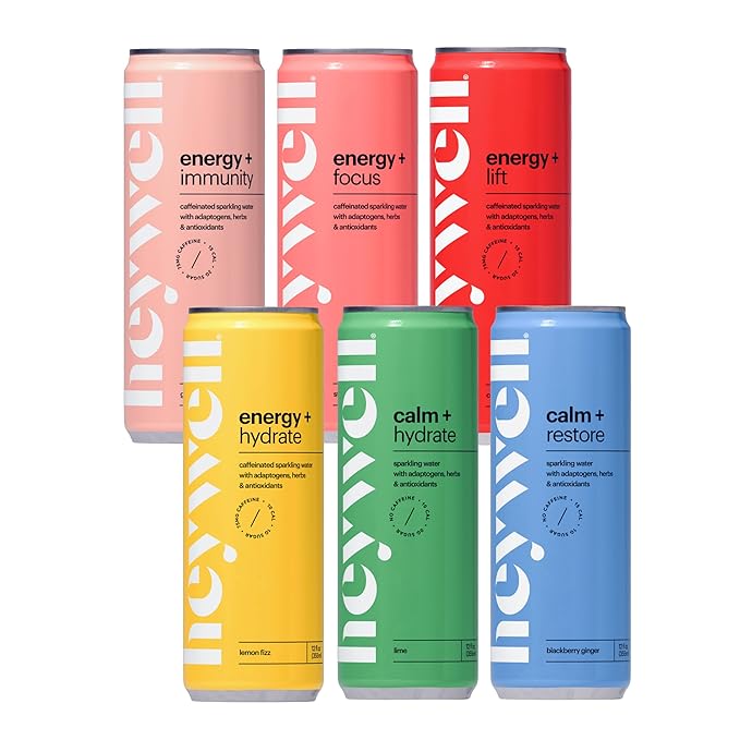 Heywell Sparkling Adaptogenic, Trial Pack, 12 Fluid Ounce (Pack of 6) - Organic, Non GMO, Vegan, Gluten Free, Dairy Free