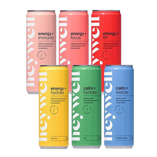 Heywell Sparkling Adaptogenic, Trial Pack, 12 Fluid Ounce (Pack of 6) - Organic, Non GMO, Vegan, Gluten Free, Dairy Free