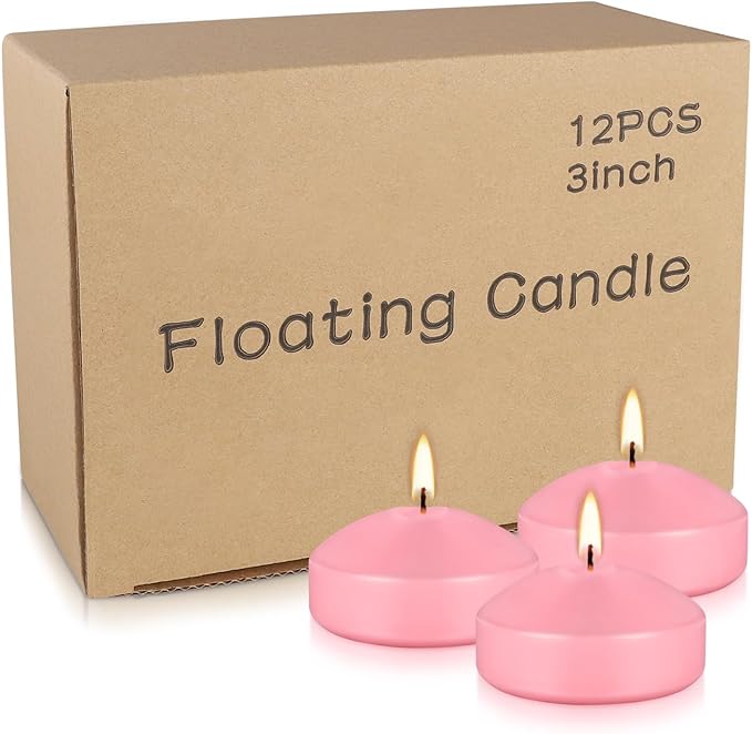 12-Pack 3 Inch Pink Floating Candles - Romantic Decor for Celebrations, and Parties