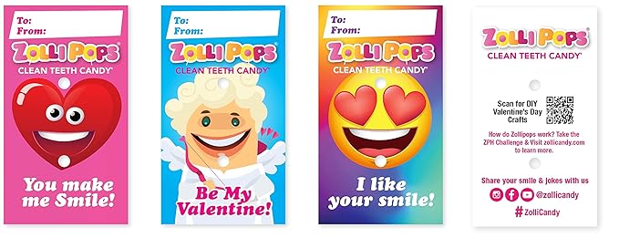 Zollipops Valentines Angel Clean Teeth Pops Sugar Free Candy with Xylitol, Dye-Free Lollipops - Keto & Diabetic-Friendly, Dentist-Approved Treats for Kids (Assorted Fruit 5.2 oz)