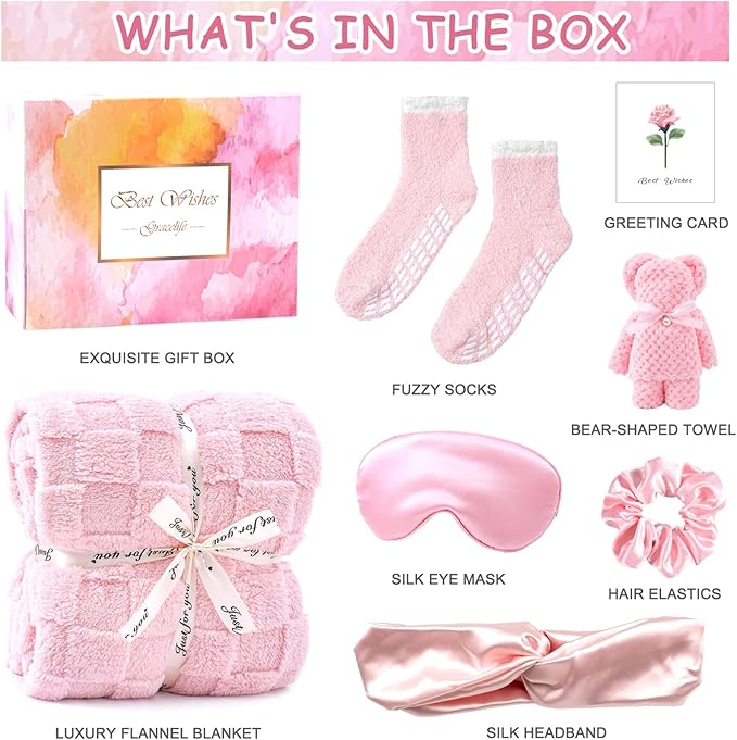 Birthday Gifts for Women Get Well Soon Gifts for Women Hug in a Box Friendship Mothers Day Thank You Gifts Baskets Box Sister Friend Female Mom Wife Her Girlfriend Coworker Bestie (Pink)