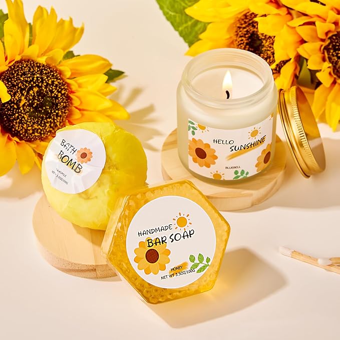 Sunshine Box - Sunshine & Sunflower Gifts for Women, Self Care Birthday Gifts, Care Package for Women, Relaxation Encouragement Gift Set with Sunflower Theme