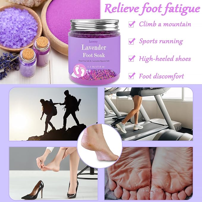 Lavender Foot Soak with Epsom Salt and Sea Salt. Organic Natural Handmade Spa Pedicure Care For Foot Callus, Dry Cracked, Tired Feet, Stubborn Foot Odor Scent.(1.1 Lbs）