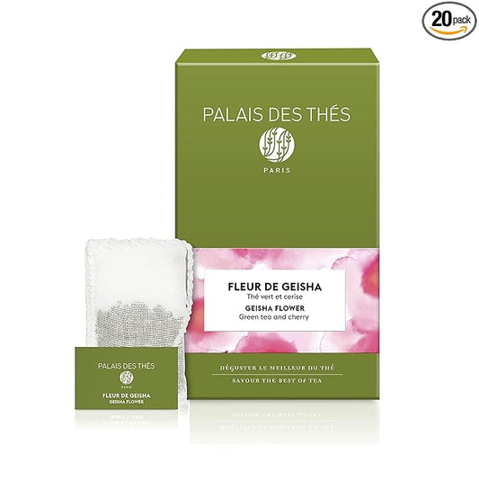 Palais des Thés - Geisha Flower Green Tea & Cherry Blossom - Premium Tea Bags, Serves 20 Cups