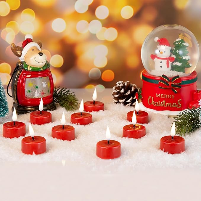 Eywamage Red Flameless Wax Tealights with Remote, Flickering Battery LED Tea Lights Votive Candles Set of 10