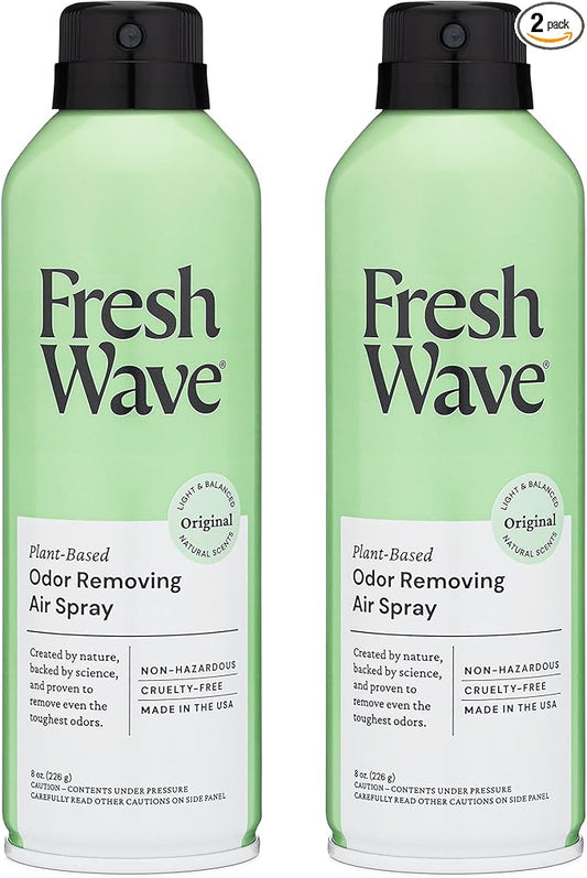 Fresh Wave Odor Eliminator Spray & Air Freshener, 8 oz. | Pack of 2 | Non-Aerosol, Fine Mist | Odor Absorbers | Safer Odor Relief | Natural Plant-Based Odor Eliminator | For Furniture, Fabrics & Trash