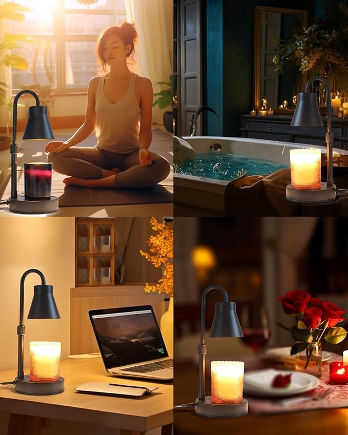 2 Pack Candle Warmer Lamp - Adjustable Height Candle Lamp Warmer, Stepless Dimming Function, Metal Candle Lamp for Jar Candles, No Flame Scented Candle Warmer with 2 Bulbs, Gifts for Mom