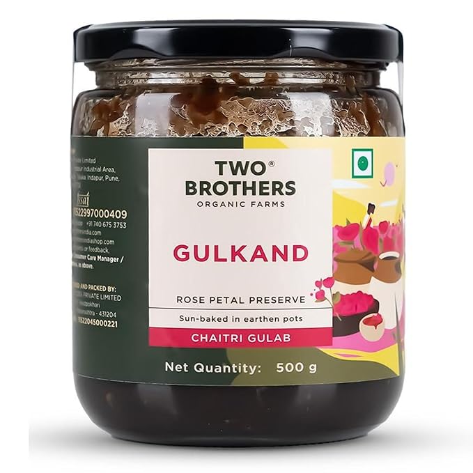 Rose Petal Jam Gulkand | Made from Premium Chaitri Rose | Naturally Sweetened with Raw Honey & Mishri | Best for Herbal Tea,Ice Cream & Smoothies |16 Oz from Two Brothers Organic Farms