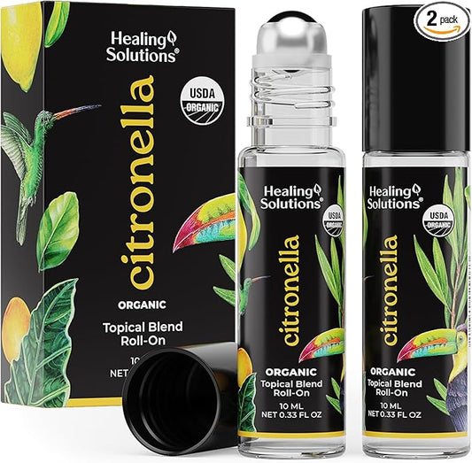 Healing Solutions – (2 Pack) Citronella Essential Oil Organic, Roll on Perfume, Essential Oil Roller, Body, Skin