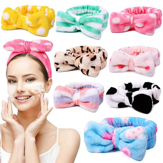 UMIKU 8 Pack Stocking Stuffers For Women Teen Girls Spa Headband for Women Facial Makeup Headband Soft Coral Fleece Bow Hair Band Party Favors for Washing Face Mask Spa Christmas Gifts For Woman Adult