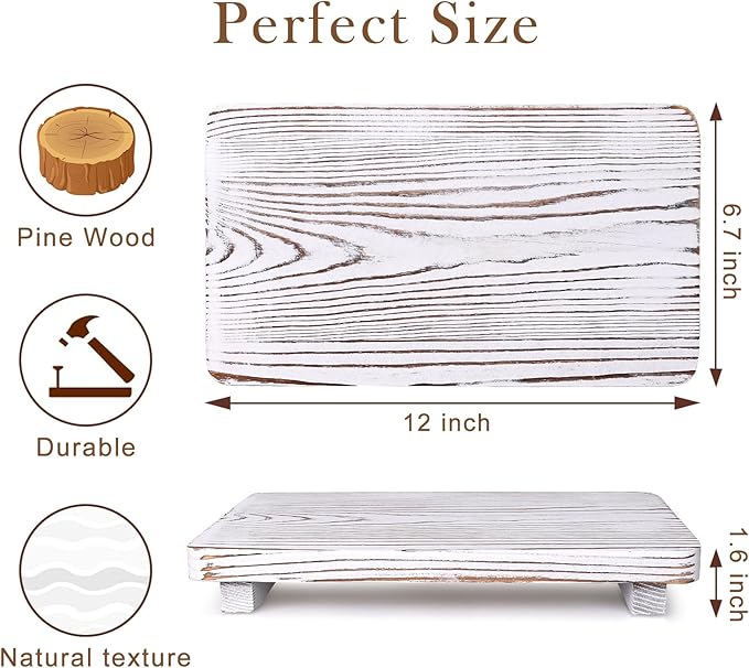 Bathroom Counter Tray Wood Pedestal Stand White Kitchen Countertop Trays Decorative Dish Soap Dispenser Holder for Bathroom Sink Accessories Wooden Riser Display Stands Kitchen Decor Vanity Tray