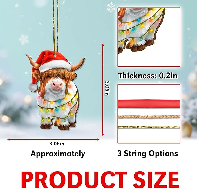 Farmhouse 2 Side Printed Wooden Ornament, Farm Animal Tree Decoration, Cute Cow Ornament, Holiday Hanging Keepsake Gift for Christmas