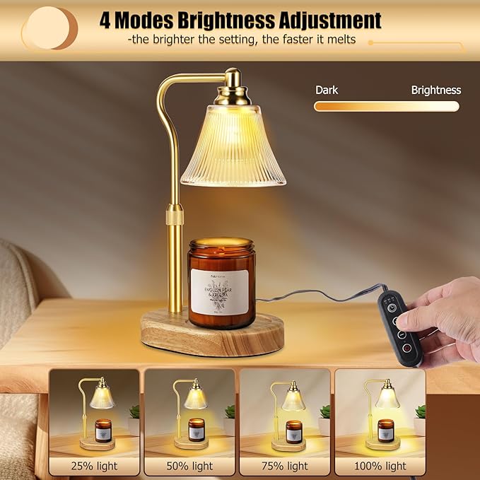 Dimmable Candle Warmer Lamp With Timer, Height Adjustable Electric Wax Warmer for Yankee Large Jar, Top-Down Light Heat Melting With 2 Bulbs for Home Decor