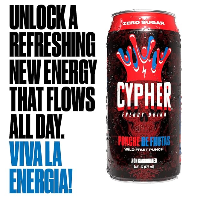 Cypher Sugar Free Energy Drink, Wild Fruit Punch – Non-Carbonated & Low Calorie Juice Energy Drink for Lasting Stamina & Focus with 260mg Caffeine, 3g Whey Protein, & 5 Amino Acids (12) 16oz Cans
