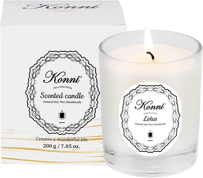 KONNI Scented Candles, Soy Candles, Aromatherapy Candle, Lotus Scented Candle for Men Women, Soy Wax Candle, Home Scent, 7.05oz, Ideal for Creating Relaxing Ambience & Holiday Gifting