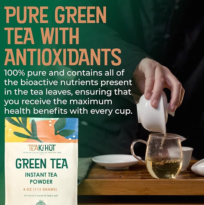 Instant Green Tea Powder 4 Ounce (200 Servings) 100 Percent Pure Tea No Fillers, Additives or Artificial Ingredients of Any Kind