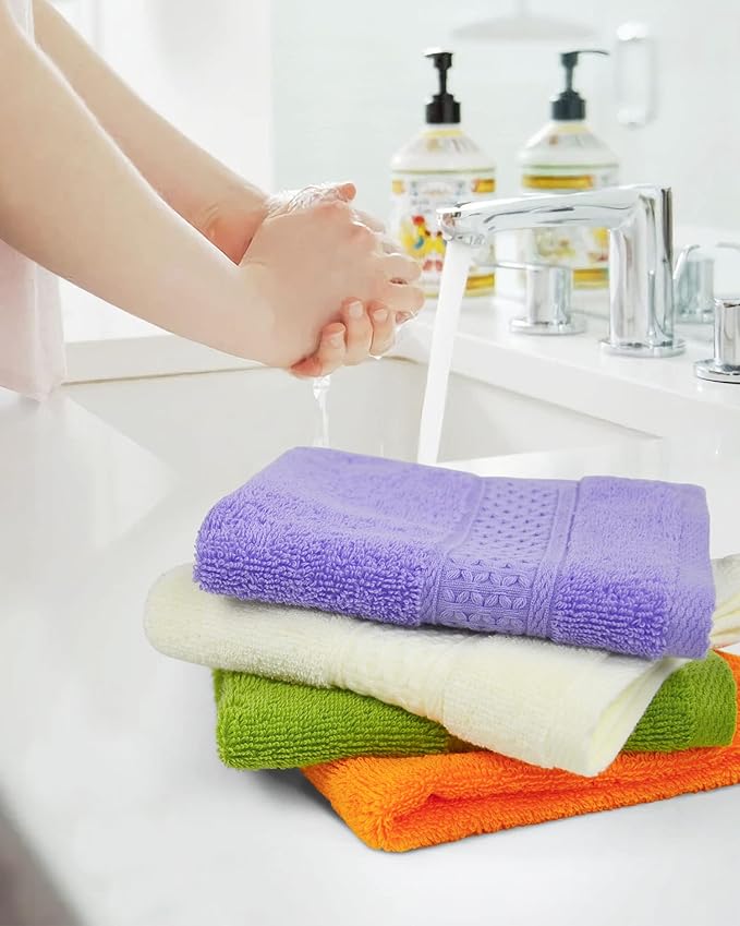 Cleanbear Cotton Wash Cloths Soft Washcloths with 6 Colors for Body and Face, 13 by 13 Inches Large Bathroom Washcloth Set Highly Absorbent Fade Resistant Face Cloths